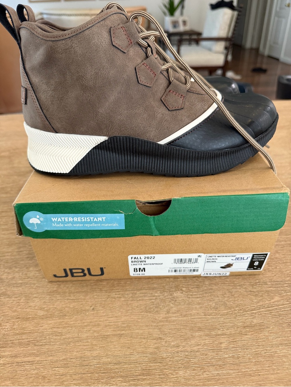 JBU Linette Water-Resistant Duck Boots Brown Women’s Size 8 Waterproof Comfort